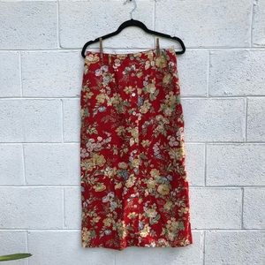 Vintage Linen Blend Floral Maxi Skirt